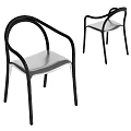 Modern Dining Chairs With Black Metal Frame And Silver Curved Seat Design
