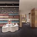 Modern Specialty Store Interior With Shelves of Products and Round Display Tables