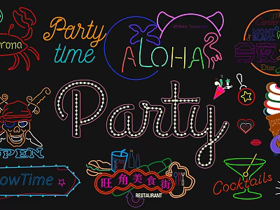 Decorative Neon Lights for Party Decor with Aloha Crab Cocktail and Restaurant Sign 3d model