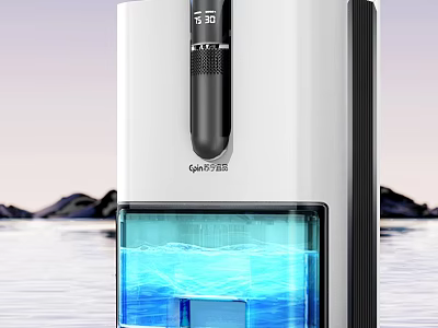 Smart Water Dispenser With Digital Display White Design Transparent Tank And Blue Water Flow 3d model