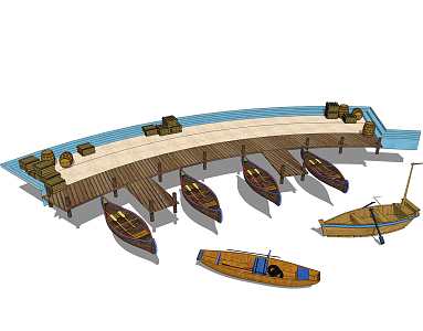 Modern wooden boat dock small wooden boat 3d model