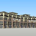 Classical Style Commercial Complex Featuring Multiple Floors Balconies Large Windows and Brick Stone Facade 3d model