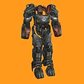 Game And Movie Robot Character With Black Red Armored Combat Style Design On Orange Background