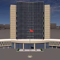 Modern Office Building Facade With Glass Curtain Wall And National Flag At Entrance