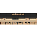 Modular Storage System With Wooden Geometric Blocks And Black Multi Layered Shelves 3d model