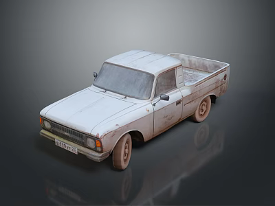 Old White Rusty Pickup Truck with Dirty Exterior Isolated on Gray Background 3d model