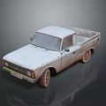 Old White Rusty Pickup Truck with Dirty Exterior Isolated on Gray Background