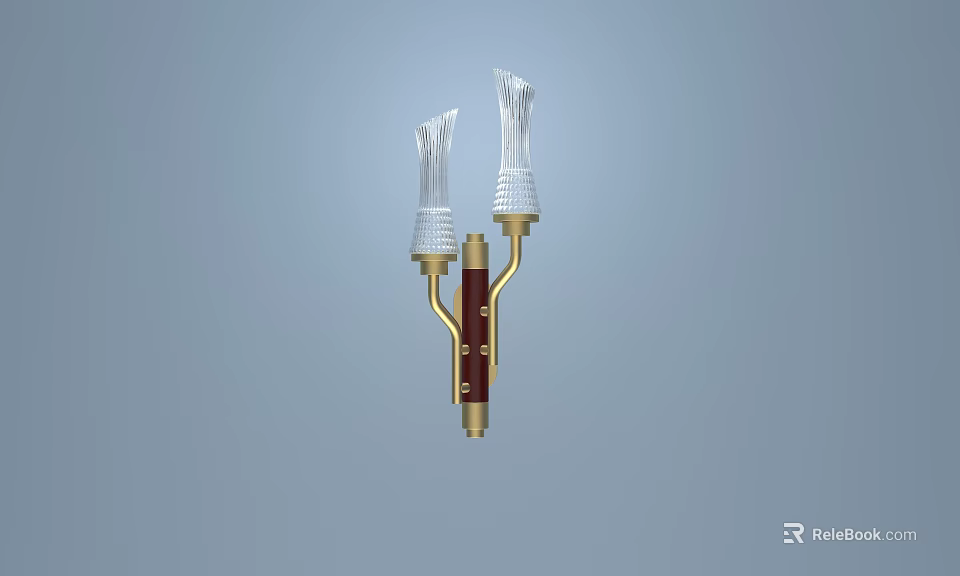 Classic Elegant Wall Sconce With Double Arms Gold Brown Accents And Transparent Shades 3d model 