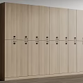 Modern Wooden Wardrobe With Multiple Doors Black Handles And Numbered Labels