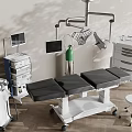 Advanced Medical Equipment Setup with Surgical Table Monitors and Mobile Carts in Operating Room