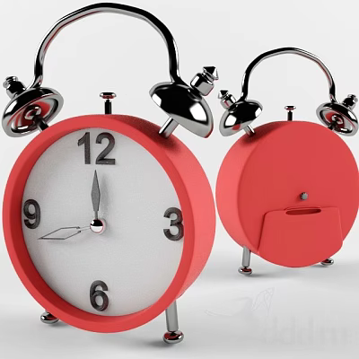Red Alarm Clock With Bells White Dial Numbers And Stand Design 3d model