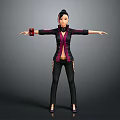 Game Movie Character 3D Model with Black Purple Jacket Red Buttons Red Wristbands Arms Outstretched Pose