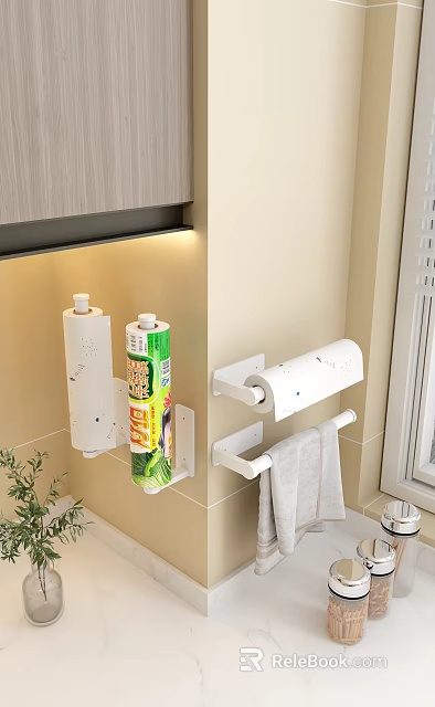 Kitchen Wall Mounted Holders For Food Wrap And Paper Towels 3d model 
