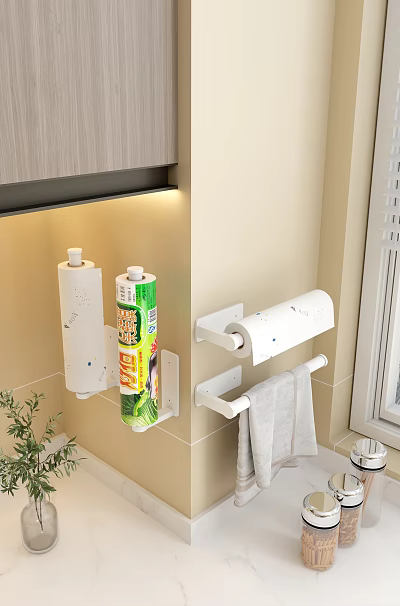 Kitchen Wall Mounted Holders For Food Wrap And Paper Towels 3d model