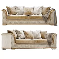Elegant Modern Beige Two Seater Sofa With Soft Velvet Upholstery Decorative Pillows And Throw Blanket