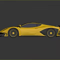 Yellow Sports Car With Streamlined Body And Black Roof In 3D Rendering