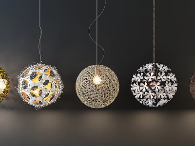 Modern special-shaped chandelier fashion simple metal spherical glass chandelier combination 3d model