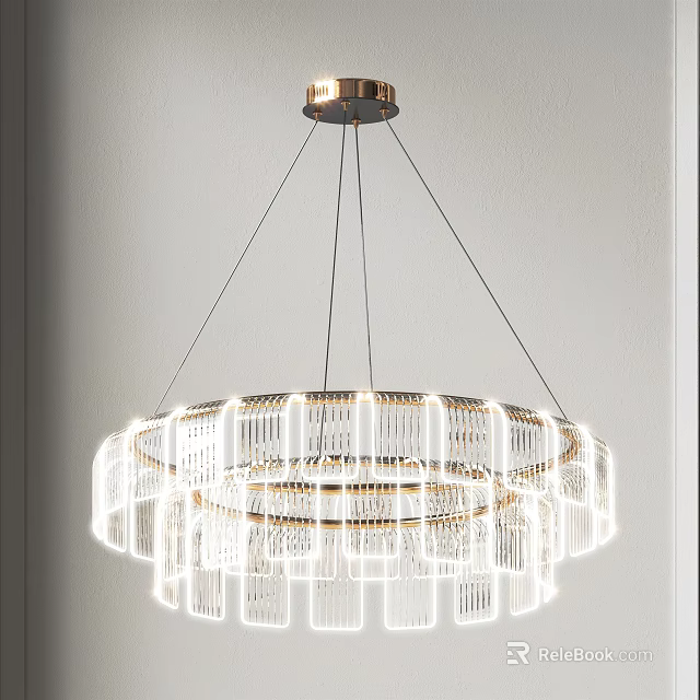 Modern Multi Layered Circular Chandelier With Crystal Elements And Golden Frame 3d model 