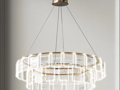 Modern Multi Layered Circular Chandelier With Crystal Elements And Golden Frame 3d model