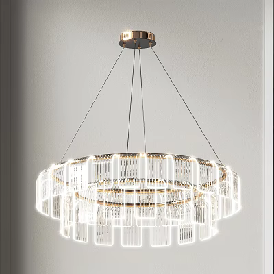 Modern Multi Layered Circular Chandelier With Crystal Elements And Golden Frame 3d model