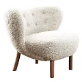 Cozy Modern Armchair with Fluffy Cream Upholstery Button Tufted Design and Wooden Legs