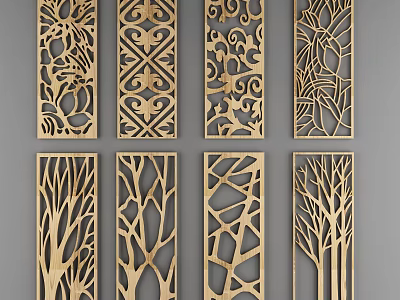 Decorative Wooden Room Dividers with Intricate Carved Patterns and Artistic Designs for Modern Home Interior 3d model