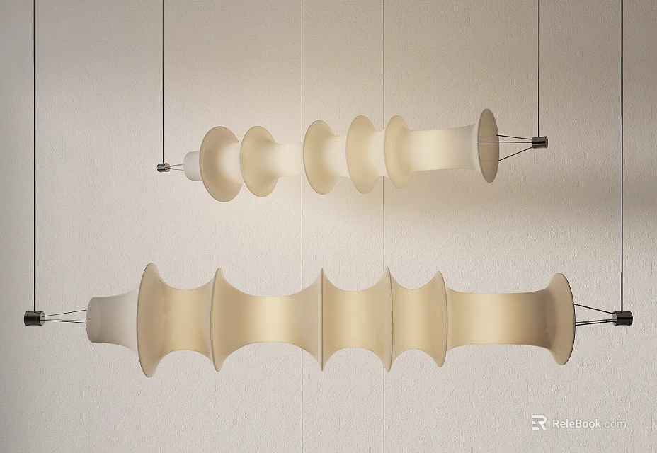 Elegant Modern Chandelier With Unique Wave Shaped Light Colored Design 3d model 