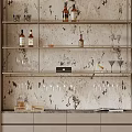 Sleek Modern Wine Cabinet With Open Shelves Marble Texture Bottles And Wine Glasses