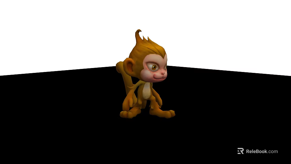 Cute Yellow Cartoon Monkey Character With Big Tail And Playful Expression 3d model 