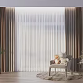 Modern Double Layer Curtains With Sheer White Panels And Brown Drapes For Living Room