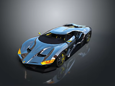 Sleek Modern Sports Car With Shiny Silver Body And Yellow Headlights 3d model