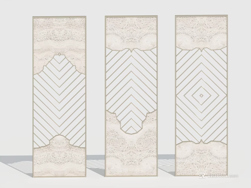 Three Panel Decorative Screens With Geometric Patterns And Intricate Details 3d model