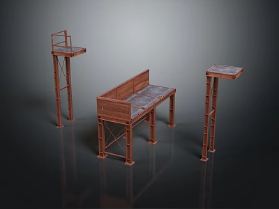 Wooden Workbench And Metal Frame Stands With Stable Tabletop For Laboratory Use 3d model