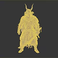 A Man In Traditional Samurai Armor With Horned Helmet Holding Red Glowing Blade
