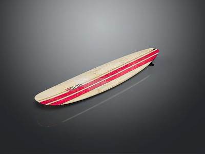 Firefly Wooden Surfboard With Beige Body And Red Stripes For Outdoor Use 3d model