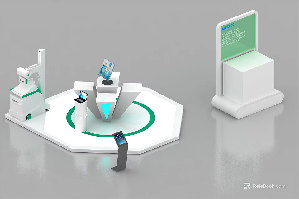 Modern Display Shelves With Octagonal Platform Interactive Screens And Digital Kiosks 3d model