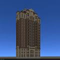 Classical High Rise Residential Tower With Ornate Top And Brown Beige Exterior Windows
