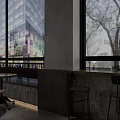 Industrial Modern Cafe Interior With Brick Wall Black Wall Coffee Terms Bar Counter And Stools