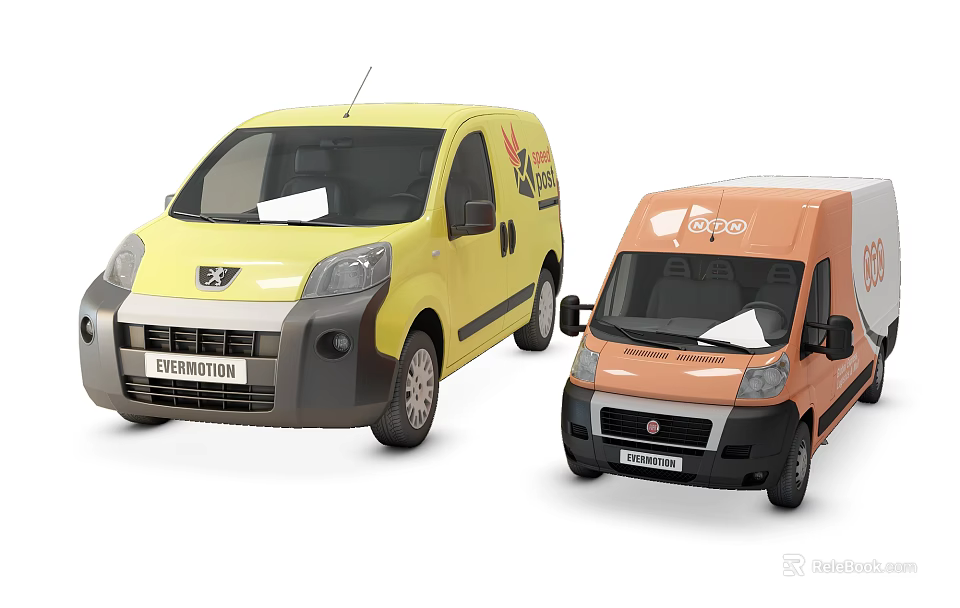 Yellow and Orange Small Commercial Vans for Cargo Delivery Services 3d model