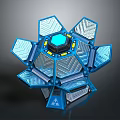 Futuristic Hexagonal Tech Device With Blue Core Yellow Accents And Metallic Panels 3d model