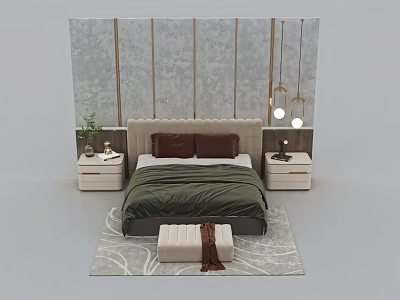 Elegant Modern Upholstered Double Bed With Stylish Matching Nightstands And Coordinated Bedroom Furniture Set 3d model