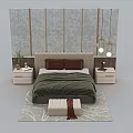 Elegant Modern Upholstered Double Bed With Stylish Matching Nightstands And Coordinated Bedroom Furniture Set