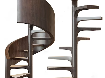 Modern Commercial Equipment Spiral Staircase With Wooden Curved And Straight Designs 3d model