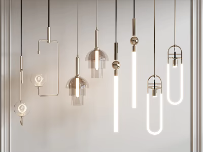 Modern Pendant Lights With Various Shapes Metal Frames And Glass Elements For Home Decor 3d model