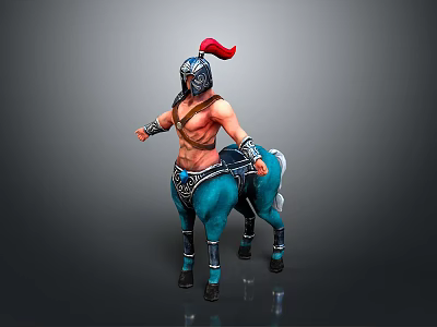 Mythical Centaur Warrior Wearing Armor with Red Plume Helmet and Blue Horse Body 3d model