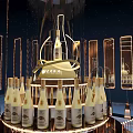 Luxury Display Shelves with Circular Golden Decoration and Glass Showcase for Moutai