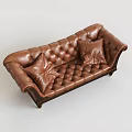 Brown Leather Two Seater Sofa With Tufted Design And Decorative Pillows 3d model
