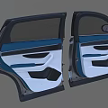 Car Door Interior Design With Blue White Trim And Black Frame Details 3d model