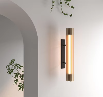 Warm Glow Modern Wall Lamp With Cylindrical Design On White Wall And Archway 3d model