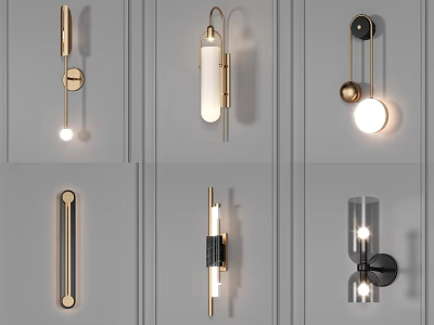 Modern Wall Lamps With Contemporary Metal Designs Illuminated On Gray Wall 3d model
